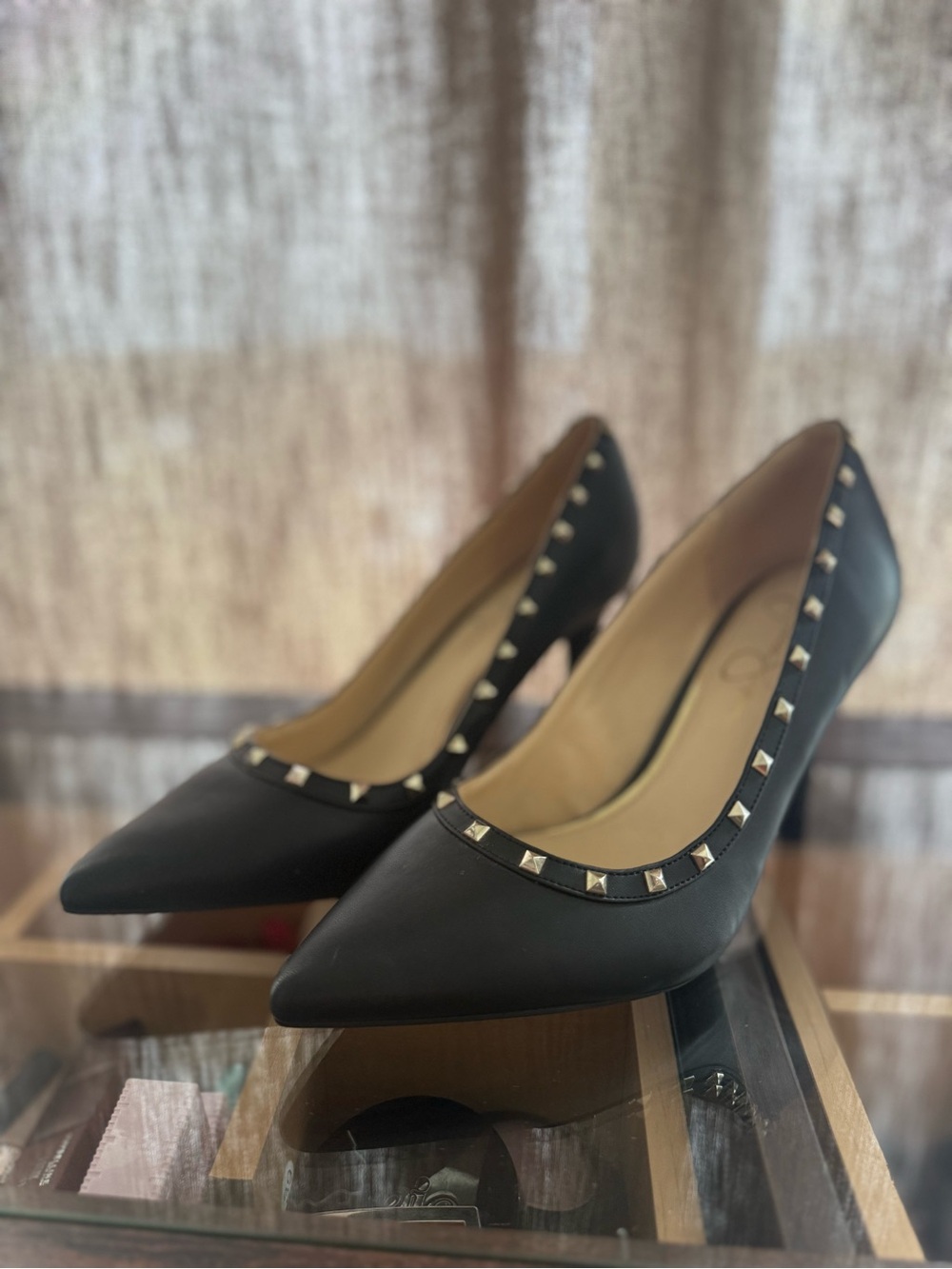 Jessica Simpson Black Pointed-Toe Studded Pumps
